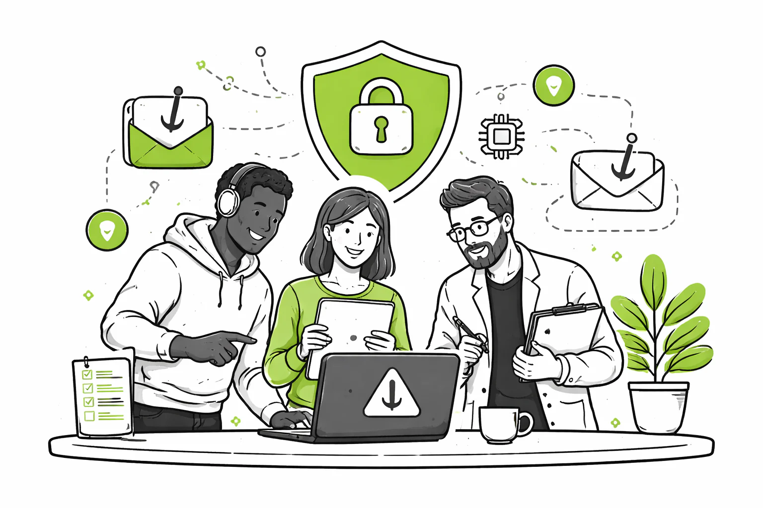 A security team working together to spot and report phishing threats